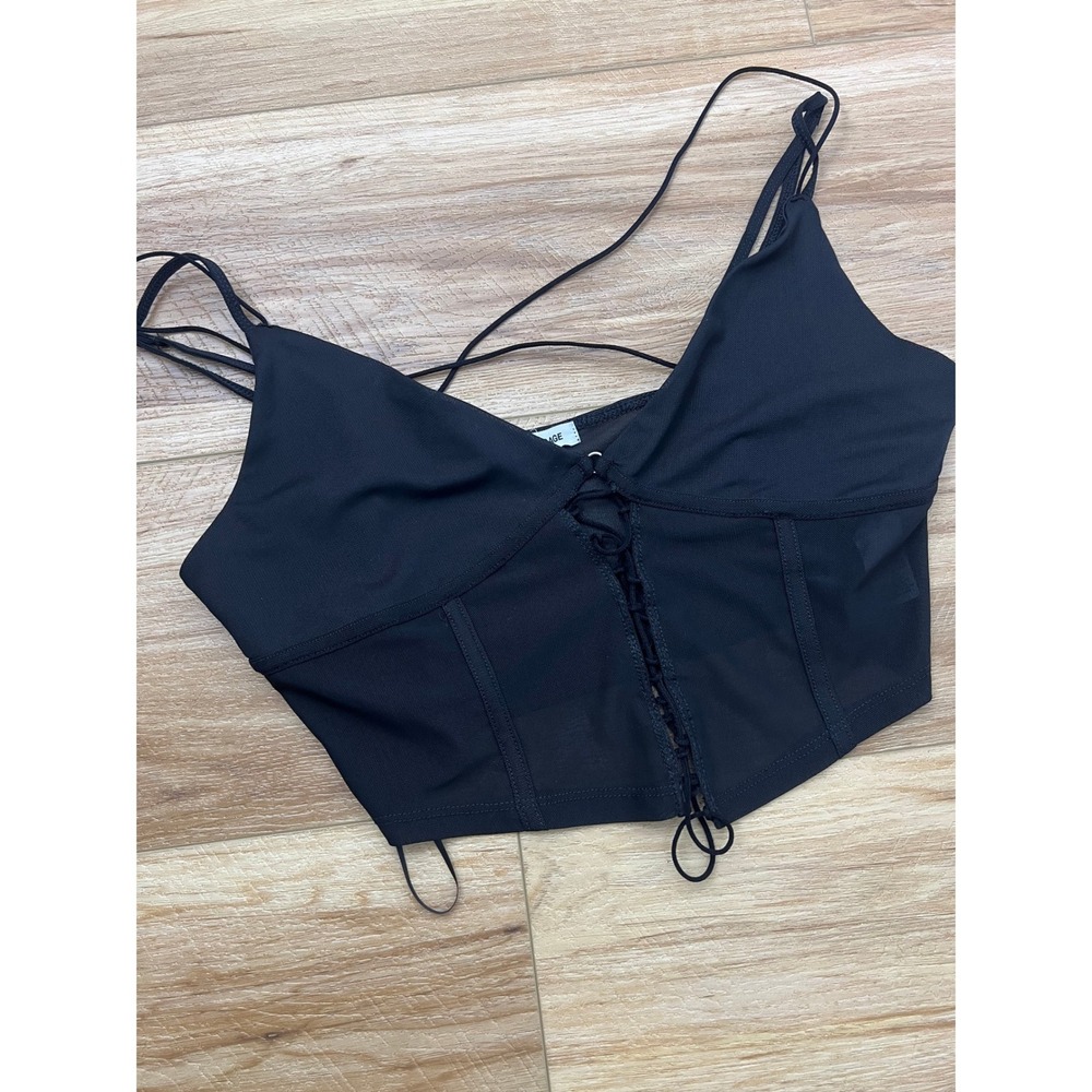 Garage Corset Top Wm M Black Lace Up Mesh Cropped Bustier Camisole Goth Emo Y2K